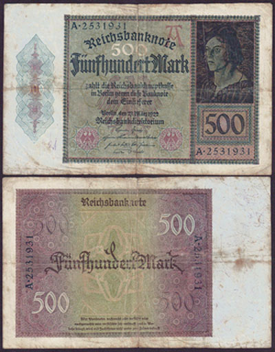 1922 Germany 500 Mark (large first type) L000126